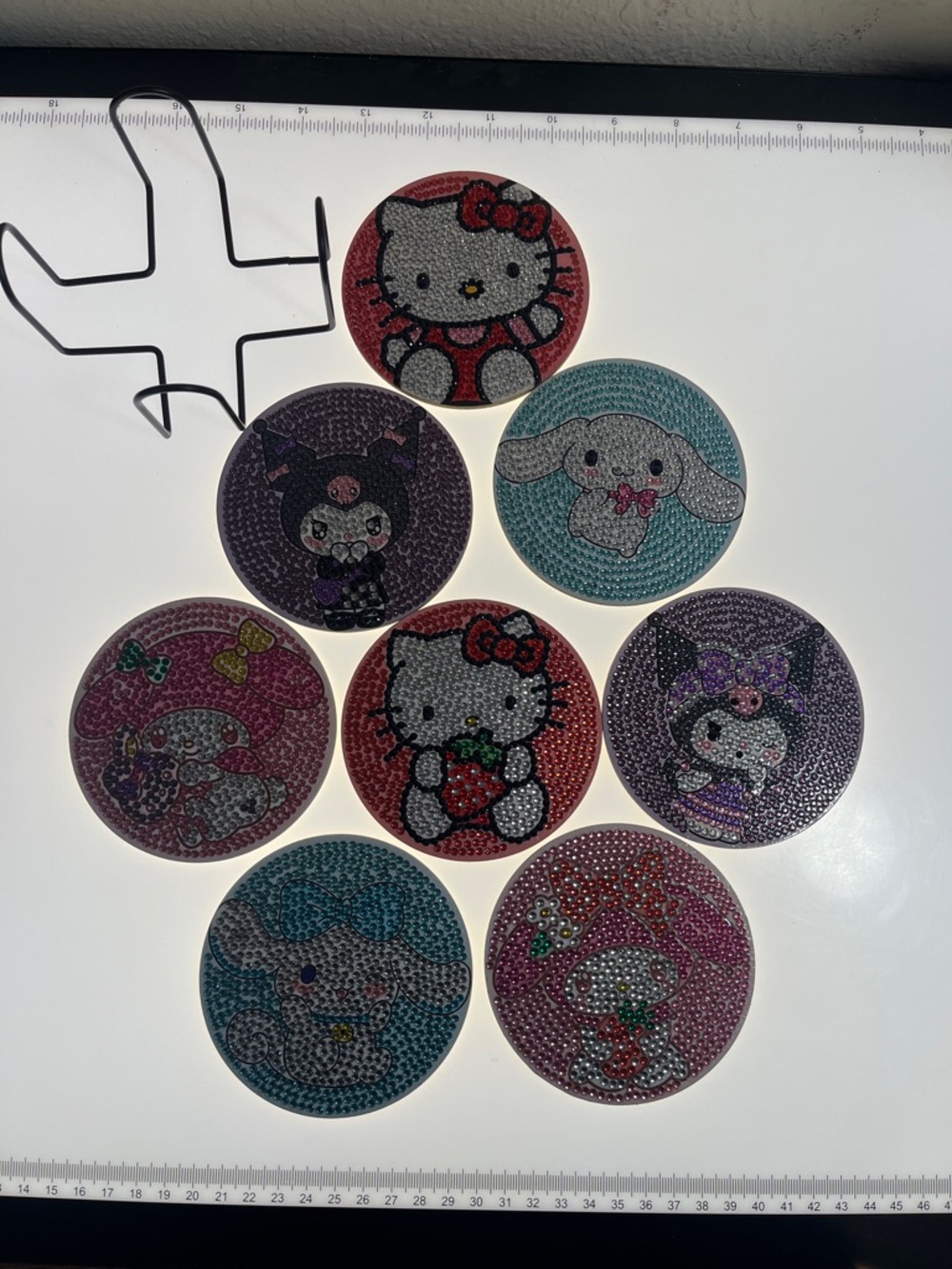 #31 Hello Kitty Multicolor Round Drink Coasters - Pink Red Blue Purple Teal